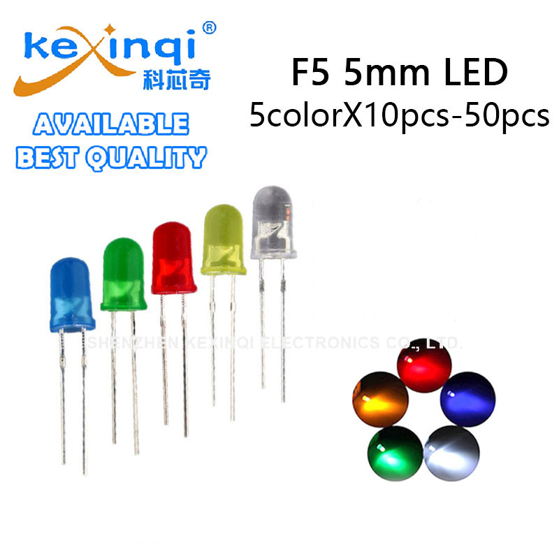 (50 ชิ้น/แพ็ค) F5 5 มม.5colorX10 ชิ้นไฟ LED Emitting Diode Diy ชุดสีแดงสีเหลืองสีฟ้าสีเขียวสีขาว