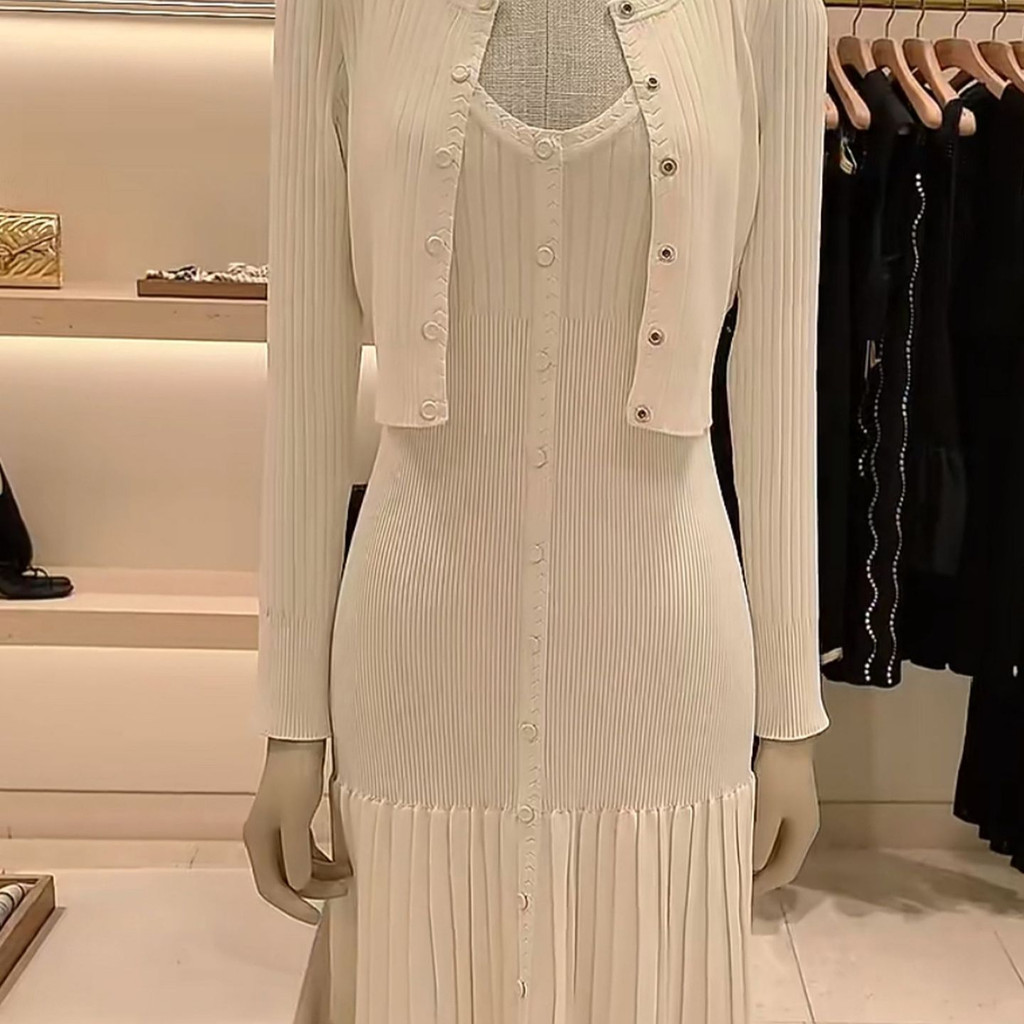 0BN2 Sandr*** Women's Clothing2025Summer French Elegant Style Slim Fit Long Knitted Camisole Dress+K