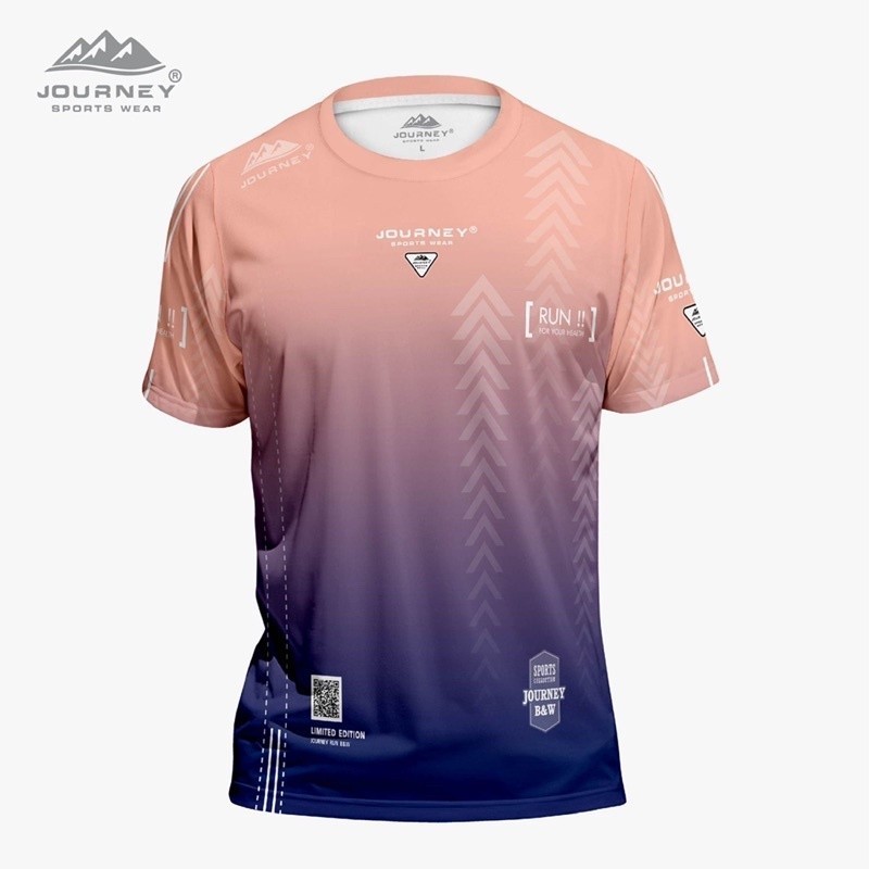 ชุดกีฬาผู้ชายและผู้หญิง (พิมพ์ JBW): ผ้าไมโครกีฬาคอกลมพร้อมสต็อกคอกลม unisex Jersey Journey เรียบง่า