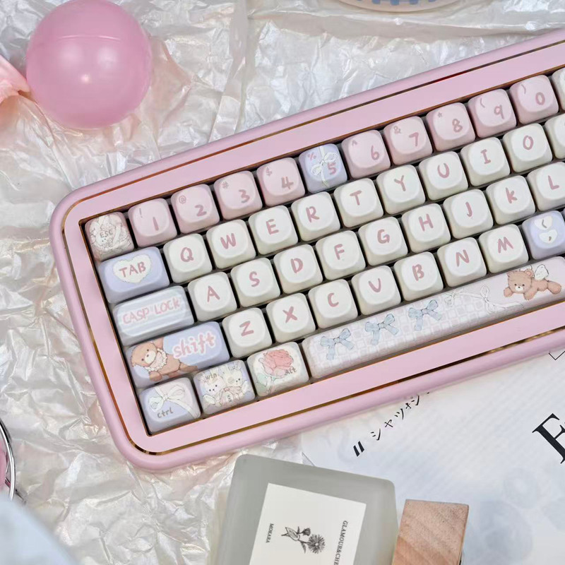(เฉพาะปุ่มกด)Angel Bear Keycaps MOA Profile PBT DYE-sublimation น่ารักการ์ตูนที่กําหนดเองแป้นพิมพ์หม