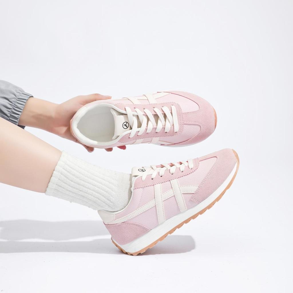 เก็บเงินปลายทาง รองเท้าผ้าใบผู้หญิงลำลองสีชมพูอบอุ่น ดีไซน์เกาหลี รองเท้า Argan สูง4.5ซม ไซส์36-42