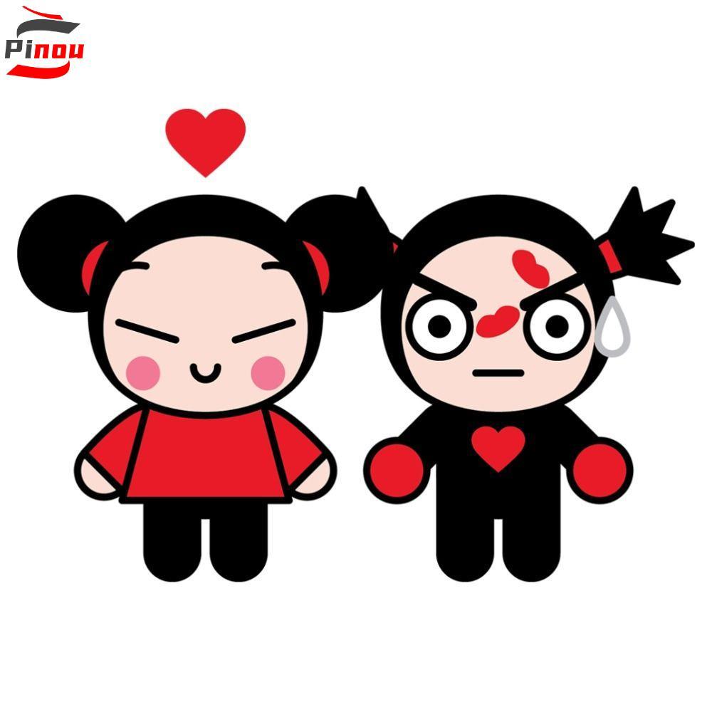 PINOU ของเล่นตุ๊กตาสไตล์จีน, Pucca & Garu รุ่น Q อะนิเมะตุ๊กตา, Kawaii ผมหางม้าคู่ Soft Bun ตุ๊กตาตุ