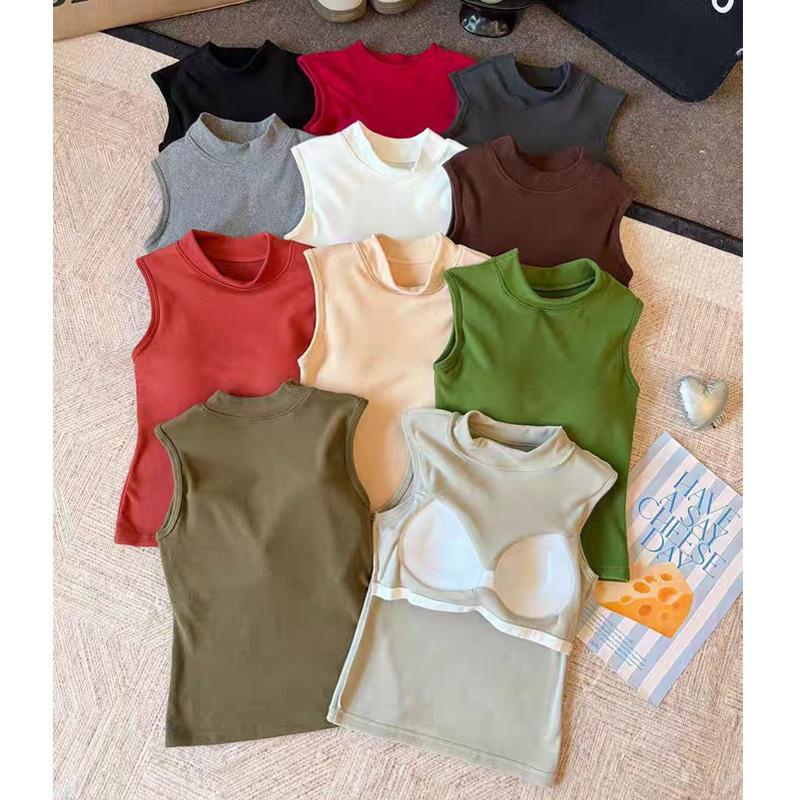 ( S-4XL ) เสื้อฐานผู้หญิง แขนกุด คอจำลอง เสื่อกักถักระดับไฮเอนด์ เสือกล้าม มีสไตล์และกระชับสัดส่วน มีให้เลือก 11 สี