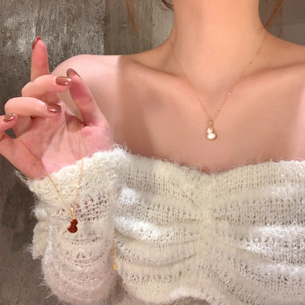 แฟชั่นน่ารักสร้อยคอน้ําเต้าโชคลาภสองด้านสําหรับผู้หญิงสีทองประณีตของขวัญวันเกิดนักเรียน - รูปที่ 2