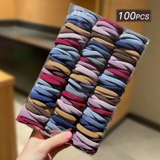 100ชิ้นที่มีสีสันยืดหยุ่นสูงผมผูก,ไม่มีความเสียหายลื่นยางรัดอุปกรณ์ผมสําหรับผู้หญิง