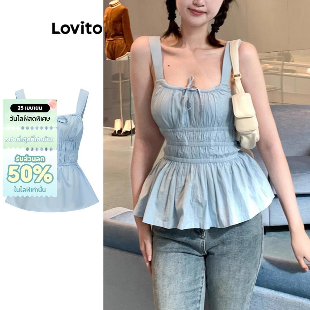 Lovito เสื้อกล้ามน่ารักเสื้อกล้ามผูกเชือกธรรมดาสําหรับผู้หญิง LBA82071