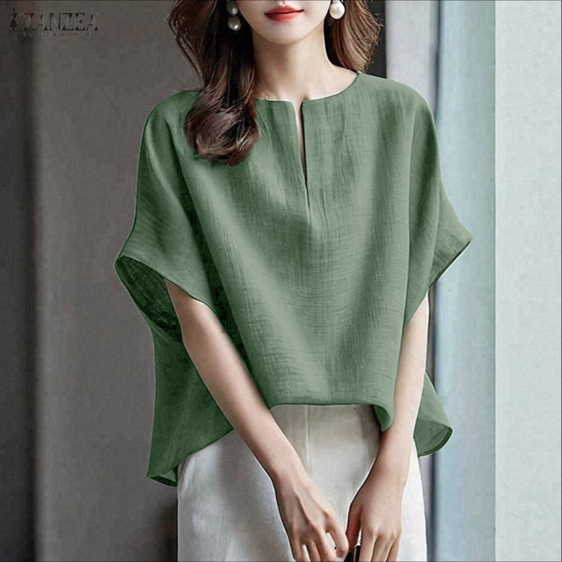 ZAANZE ผู้หญิงเสื้อเบลาส์หลวมแบบครัวเนค สไตล์เกาหลีเรียบหรู - รูปที่ 3