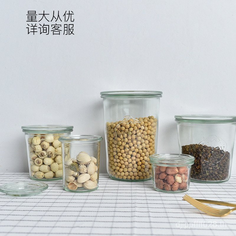 12 โปร่งใส weck Storage Jar แก้ว Diske เยอรมัน Airtight Jar Jar Jar ขวดอาหาร Multigrain ยิง D9VT