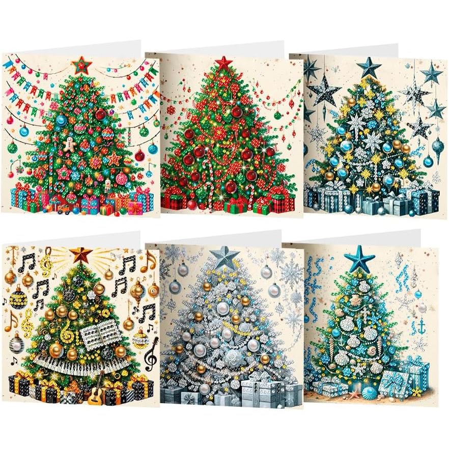 YGbaby 6 แพ็ค DIY 5D ภาพวาดเพชรคริสต์มาสชุดการ์ดสําหรับผู้ใหญ่คริสตัลต้นคริสต์มาส Diamond Art การ์ดอ