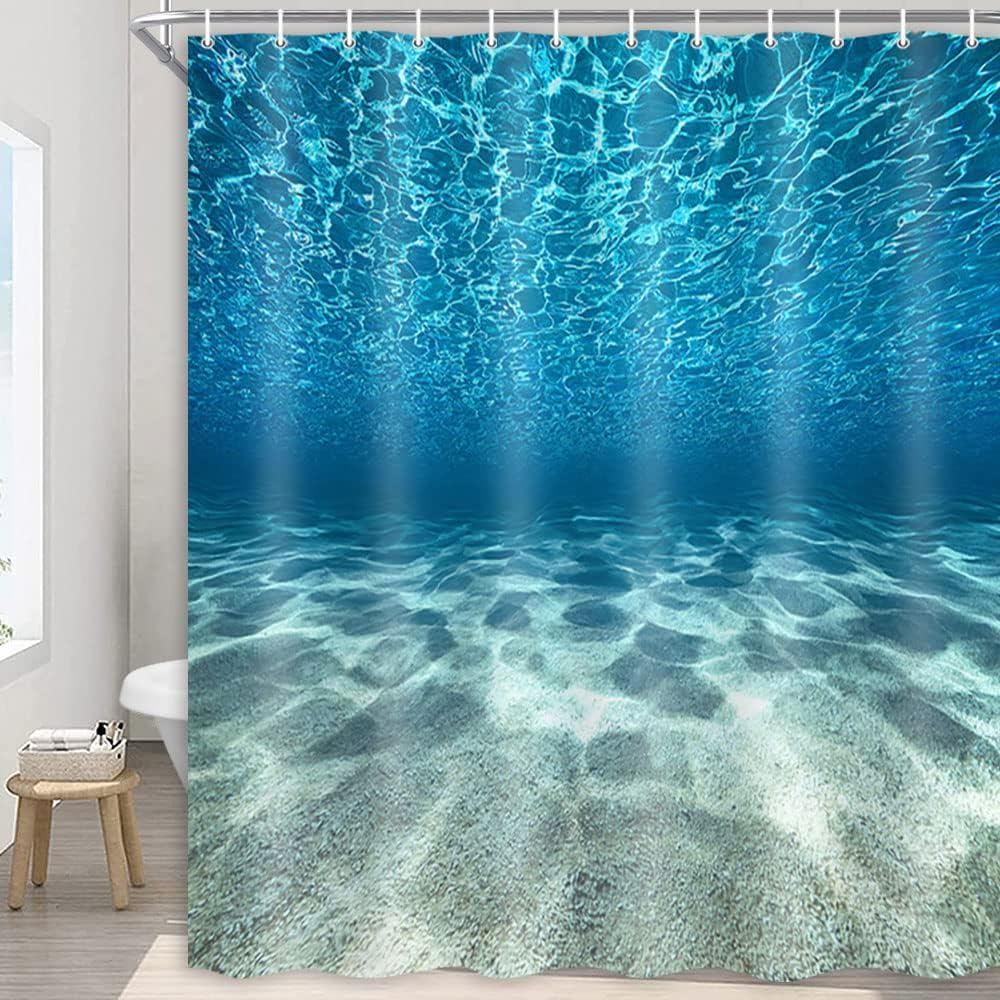 MERCHR Blue Ocean Beach Shower Curtain, Nature Underwater Sea World Scene Bathroom Curtains Waterpro