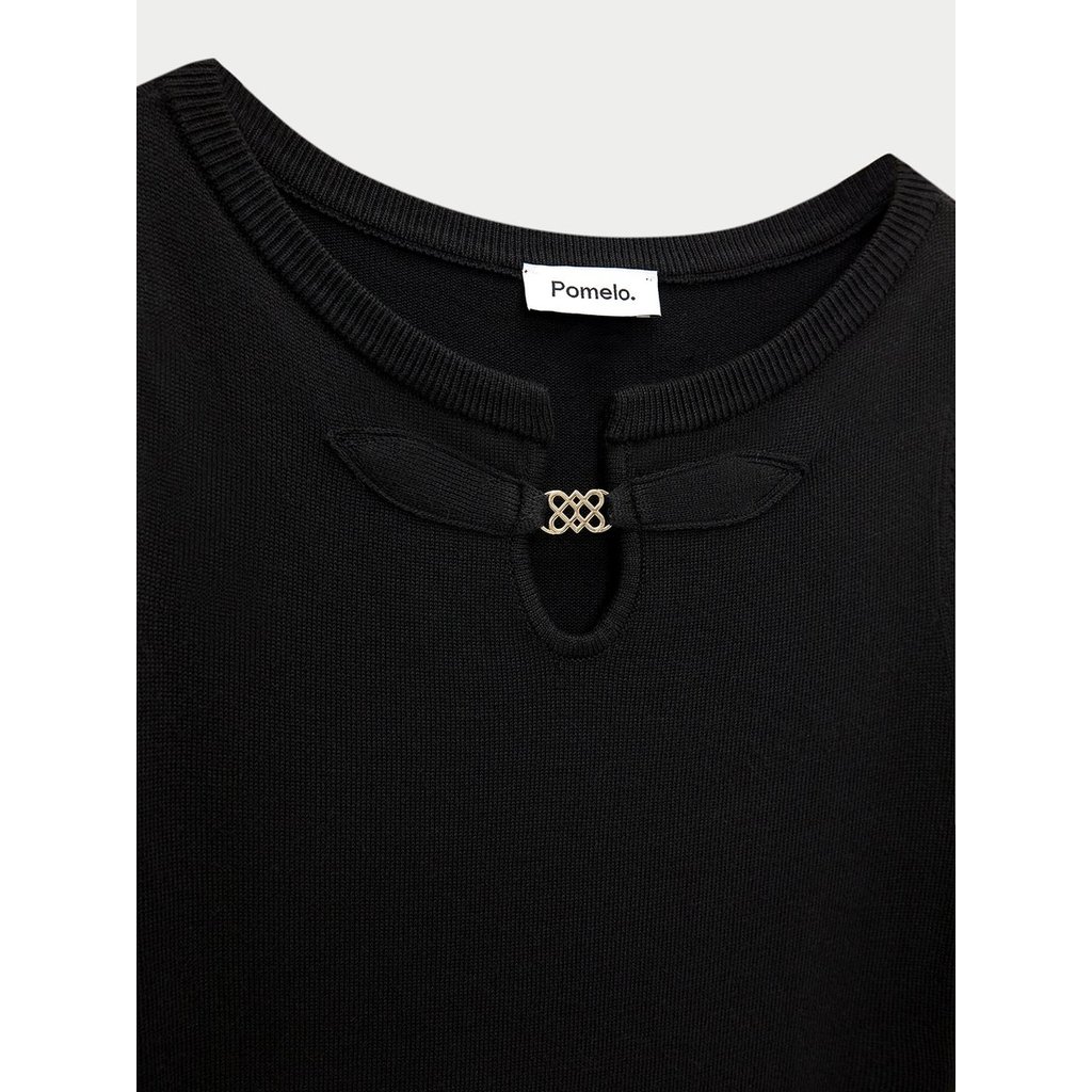 [Pomelo] เดรสไหมพรมดีเทลคัทเอาท์ / Keyhole Knit Dress — صورة 6