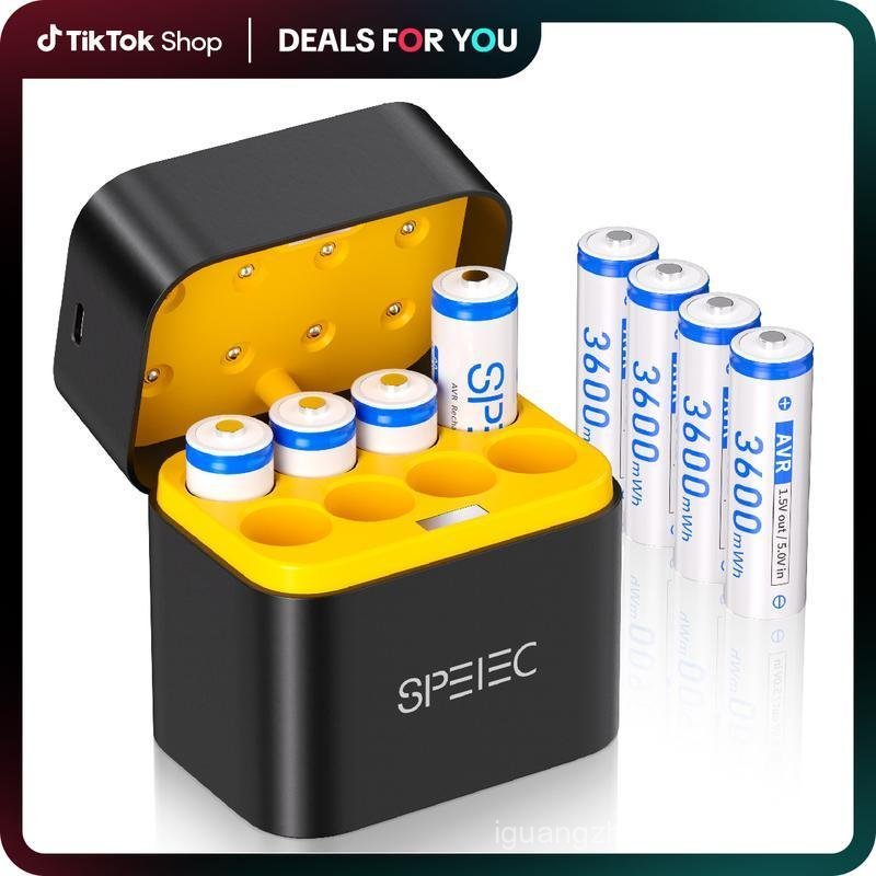 SPELEC 3600mWh เข้ากันได้กับแบตเตอรี่ลิเธียม AA 8 แพ็คพร้อมเครื่องชาร์จแบบเร็ว,ชาร์จ 1.5V Long-lasti