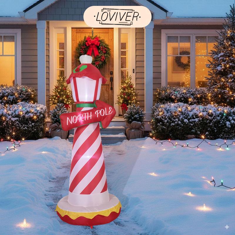 LOVIVER คริสต์มาสInflatable North Pole Lighthouse Lighted Xmas Lighthouseพร้อมไฟจอแสดงผล70.87นิ้วสูง