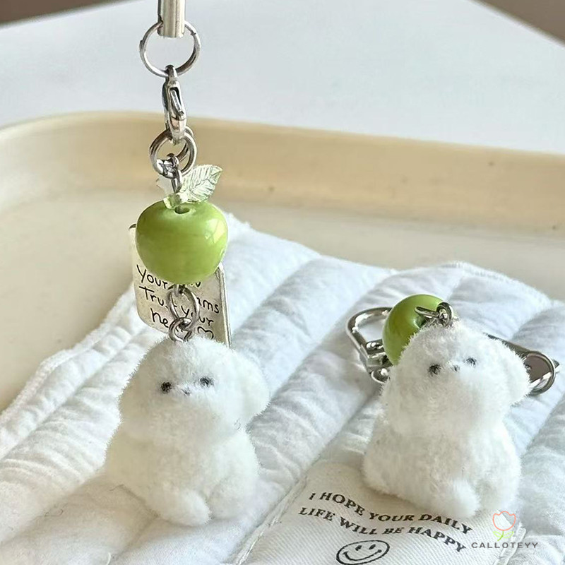 Flocking ลูกสุนัขการ์ตูนจี้สาวหัวใจคู่โทรศัพท์โซ่กระเป๋าน่ารัก -CY