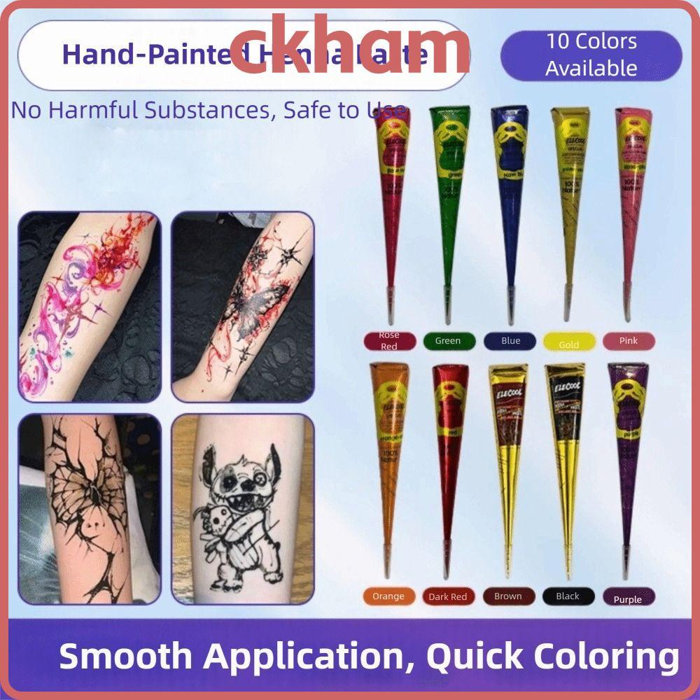 CKHAM Henna Tattoo Cream, Easy-To-Use Black Brown Henna Paste Cone, Tattoo Cream กึ่งถาวรชั่วคราว Me