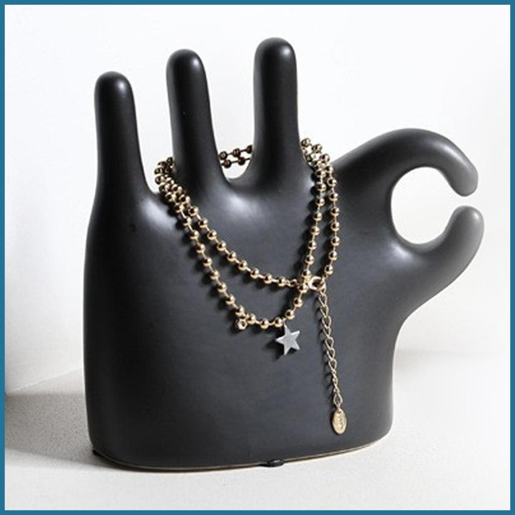 OK Hand Gesture รูปปั้น OK ท่าทางมือสร้อยคอขาตั้งบทคัดย่อเซรามิคนิ้วมือ Figurine แหวน Organizer สําห