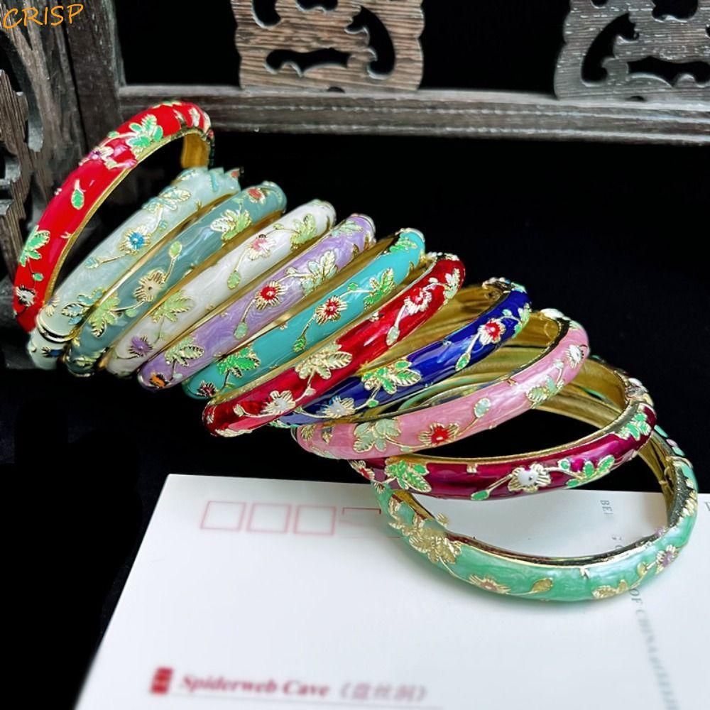 สร้อยข้อมือจีนCloisonne แบบเคลือบดั้งเดิมดอกโบตั๋น สำหรับเป็นของขวัญVintage