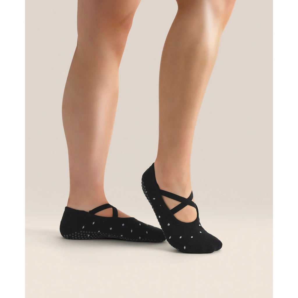 MoveActive Pilates Grip Socks - Ballet Black Polka - Move Active Socks - Yoga Barre Pilates Grip Soc