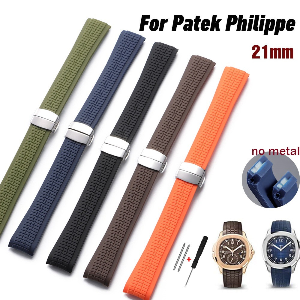 ไม่มีหมุดโลหะ 21 มม.นุ่มสีสันยางซิลิโคน Watchband Fit สําหรับ Patek สาย PP 5167R-001 Aquanaut Philip