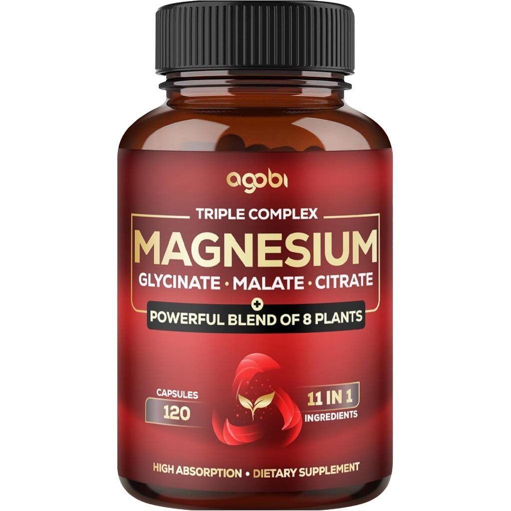 Magnesium Triple Complex - 600mg Magnesium Glycinate, Malate & Citrate - เพิ่มผักโขม, Swiss Chard & 