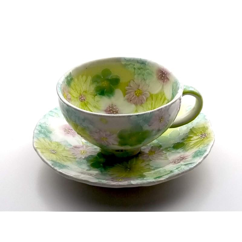 Kōbō Yuzuriha Akikobana Pattern Coffee Cup and Saucer Handmade Hand-Painted Seto Ware Ceramic Mother's Day Respect for the Aged Day Gift Souvenir for Overseas Free Wrapping