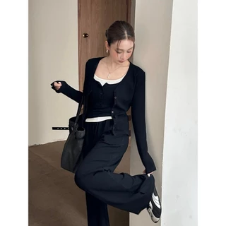 🎀Miss Kitty เสื้อสายเดี่ยวแต่งสองชั้น มีเสริมฟองน้ำในตัว แขนกุด เสื้อผ้าแฟชั่นผู้หญิง
