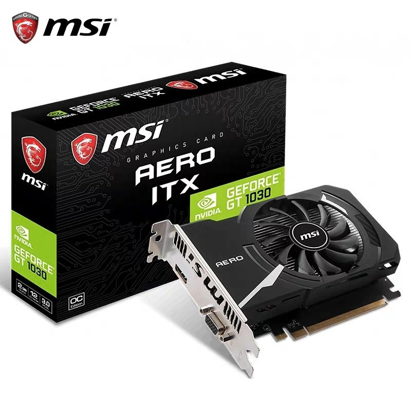 กราฟิกการ์ดเกม MSI GT1030 AERO ITX 2G OC สําหรับ GTX750TI RX460