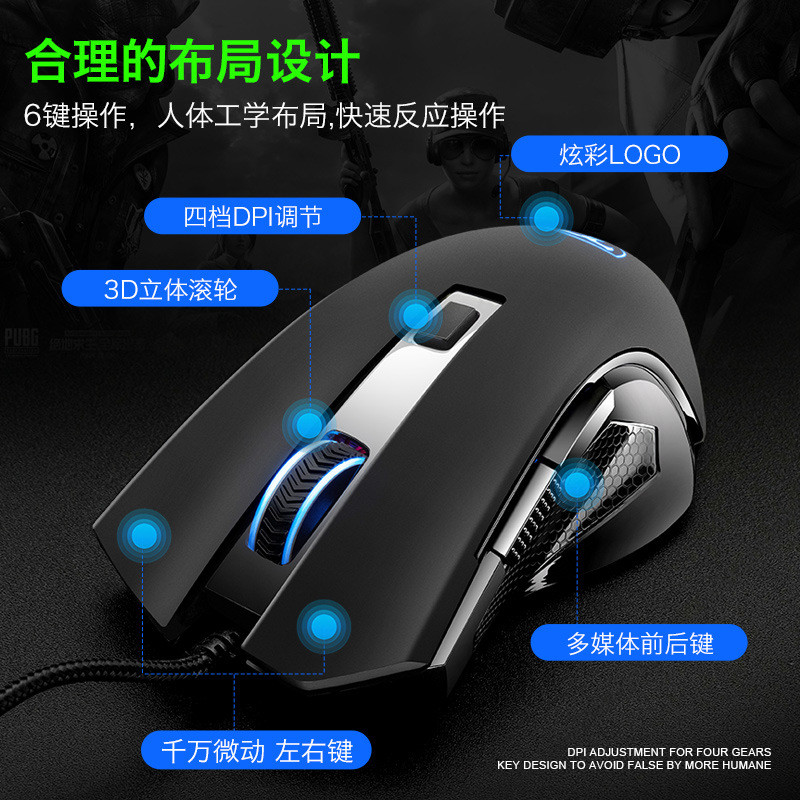 ETT19 เมาส์เกมเมาส์เกมแบบมีสาย Internet Cafe Gaming คอมพิวเตอร์เดสก์ท็อป Luminous/ปลาขนาดเล็ก 11.7