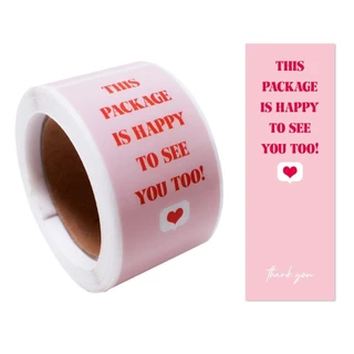 พร้อมส่ง! จากไทยสติ๊กเกอร์ Thank You สีชมพู ,สติ๊กเกอร์ขอบคุณ ขนาด 3x9cm. จำนวน 100 ดวง Sticker Hi Beauty