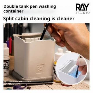RAY Studio 2 In1 Dual-Compartment Brush ทําความสะอาดหม้อพร้อมแผ่นดูดซับรวม Multi-Hole Design ถือแปรง 9 แปรงเหมาะสําหรับกันดั้มการสร้างแบบจําลอง (ที่ยึดและทําความสะอาด)