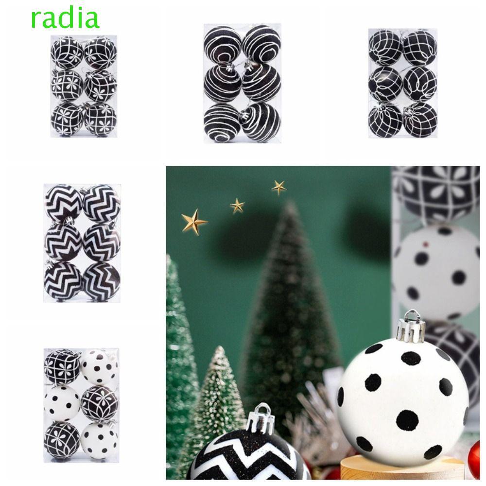 RADIANTZAP 6PCS Christmas Pendant Ball, Shatterproof สีดําและสีขาวมือวาดต้นคริสต์มาส,ทนทานนํากลับมาใช้ใหม่รอบ 6 ซม.ต้นคริสต์มาสพวงหรีดตกแต่ง