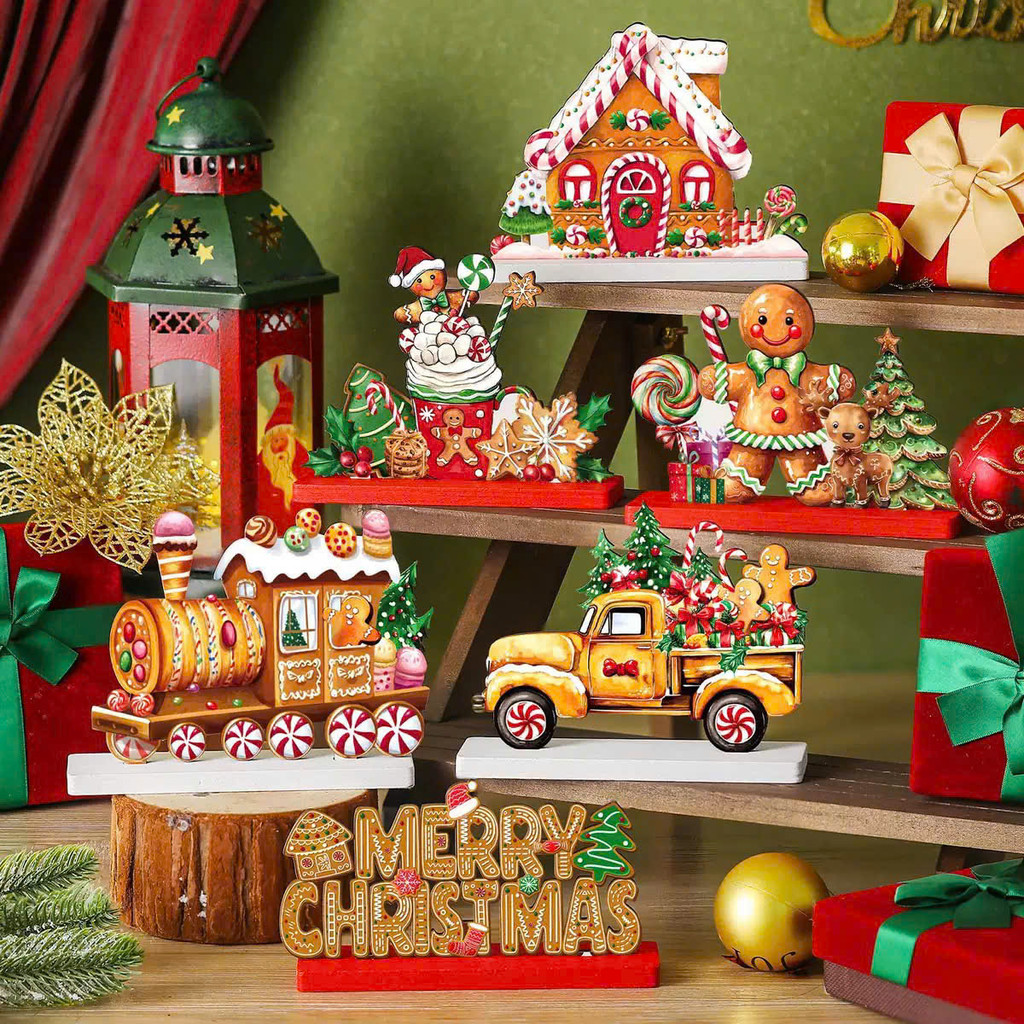 ชุด 6 ชิ้นไม้ NOEL TABLE TABLE TABLE LETTERS MERRY CHRISTMAST / บ้าน / SNOWMAN ACCESSORIES DECOR CHR