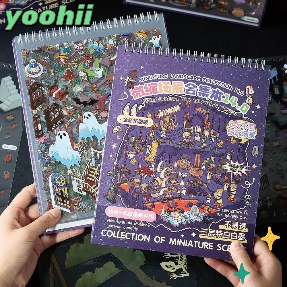 YOOHII Cabin House Collage, ปราสาทผีสิงสยองขวัญ Theme ภูมิทัศน์สติกเกอร์, 8 ฉาก 20 แผ่น PET Miniature ฉากสติกเกอร์การ์ดทํา