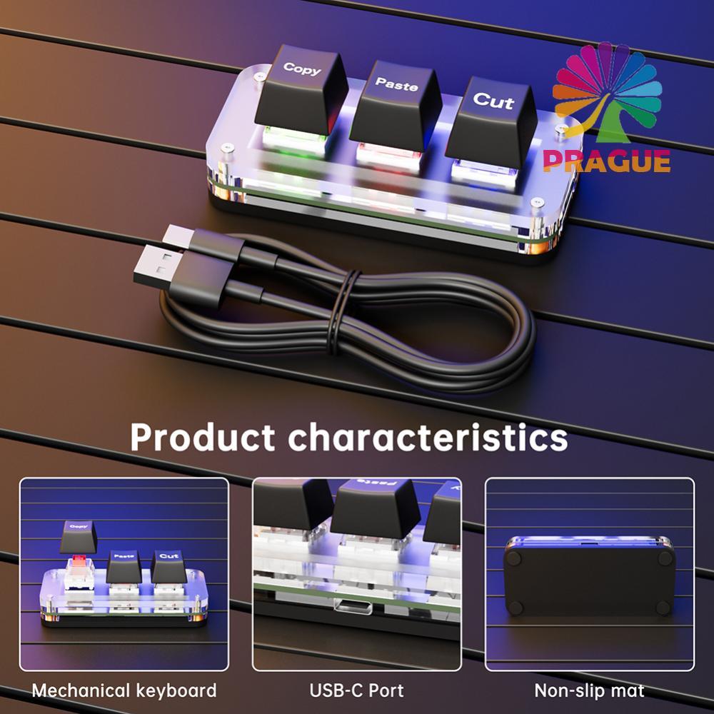 Rgb Mini Cut Copy Paste Keyboard Hotswap 3-Key Gaming Mechanical Keyboard USB Type-C สําหรับบัญชีทํางานหรือจังหวะเกม [prague.th]