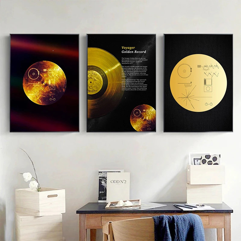 Voyager 1 Golden Record Space Vintage โปสเตอร์และพิมพ์ผ้าใบพิมพ์ Wall Art ภาพสําหรับ Club ห้องนั่งเล