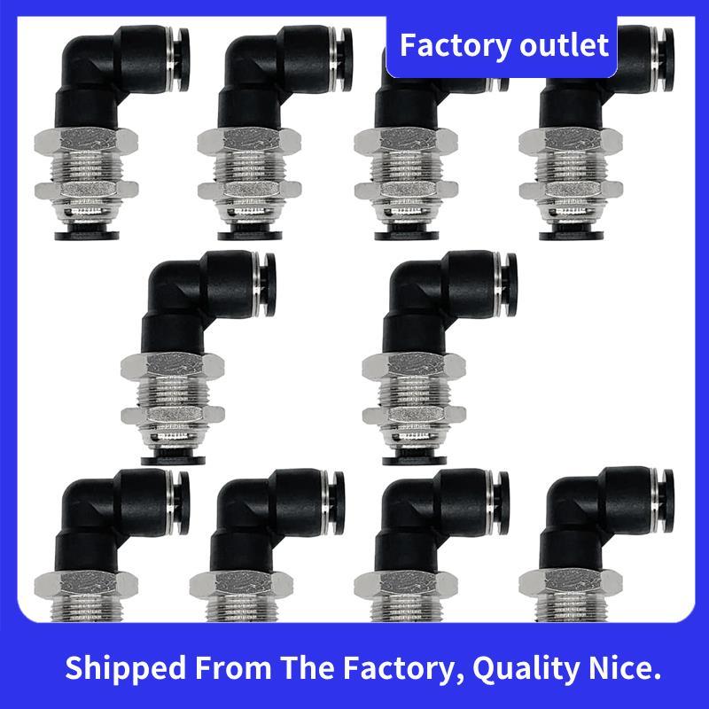 10 ชิ้น Bulkhead ข้อศอกสีดํา 3/8in X 3/8in หลอด OD Push to Connect Tube Fitting 90 องศาข้อศอกนิวเมติ