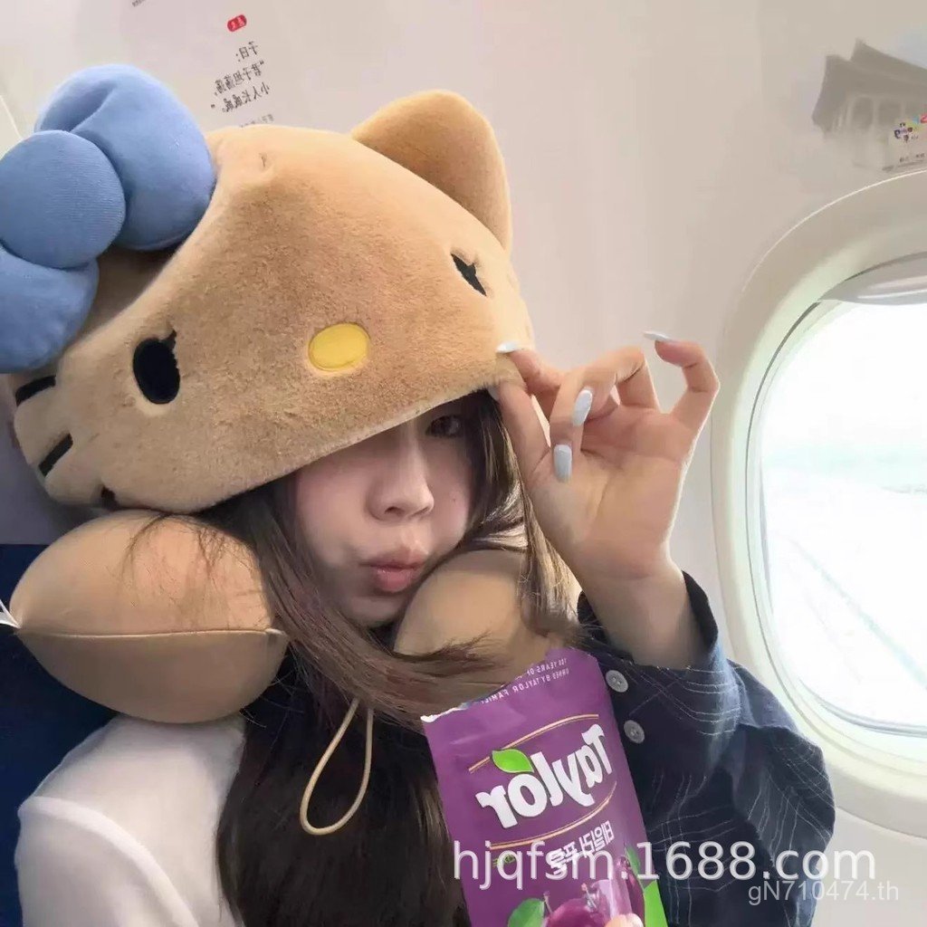 แบบพกพา U ตุ๊กตาแมวหัวเครื่องบินหมอนคอหมอนเดินทางหมอนปากมดลูก KT-Shaped หมอน Nap น่ารักการ์ตูนหมอนรู