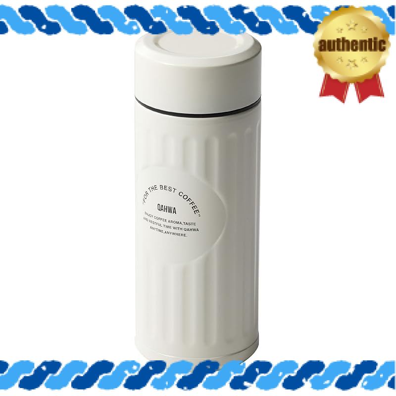 QAHWA Coffee Bottle 420ml Pearl White Direct Drinking Vacuum Insulated Dual-Layer Structure Teflon C