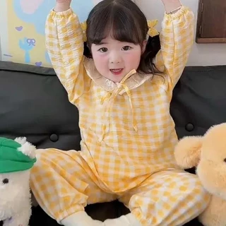 ชุดนอนสาวลายสก็อต แขนยาว ขายาว สไตล์เกาหลี น่ารัก ผลิตจากผ้าฝ้ายแท้ นุ่ม ระบายอากาศได้ดี เป็นสิ่งจำเป็นในหน้าร้อน