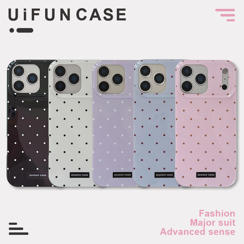 เกาหลีสีบริสุทธิ์ Polka Dot IMD โทรศัพท์มือถือสําหรับ iPhone 17 16 15 14 Pro Max 13 iPhone17 Anti-Scratch ปกหลัง Big Hole Hard ปลอก ราคา ถูกที่สุด ดีลบีเคเค