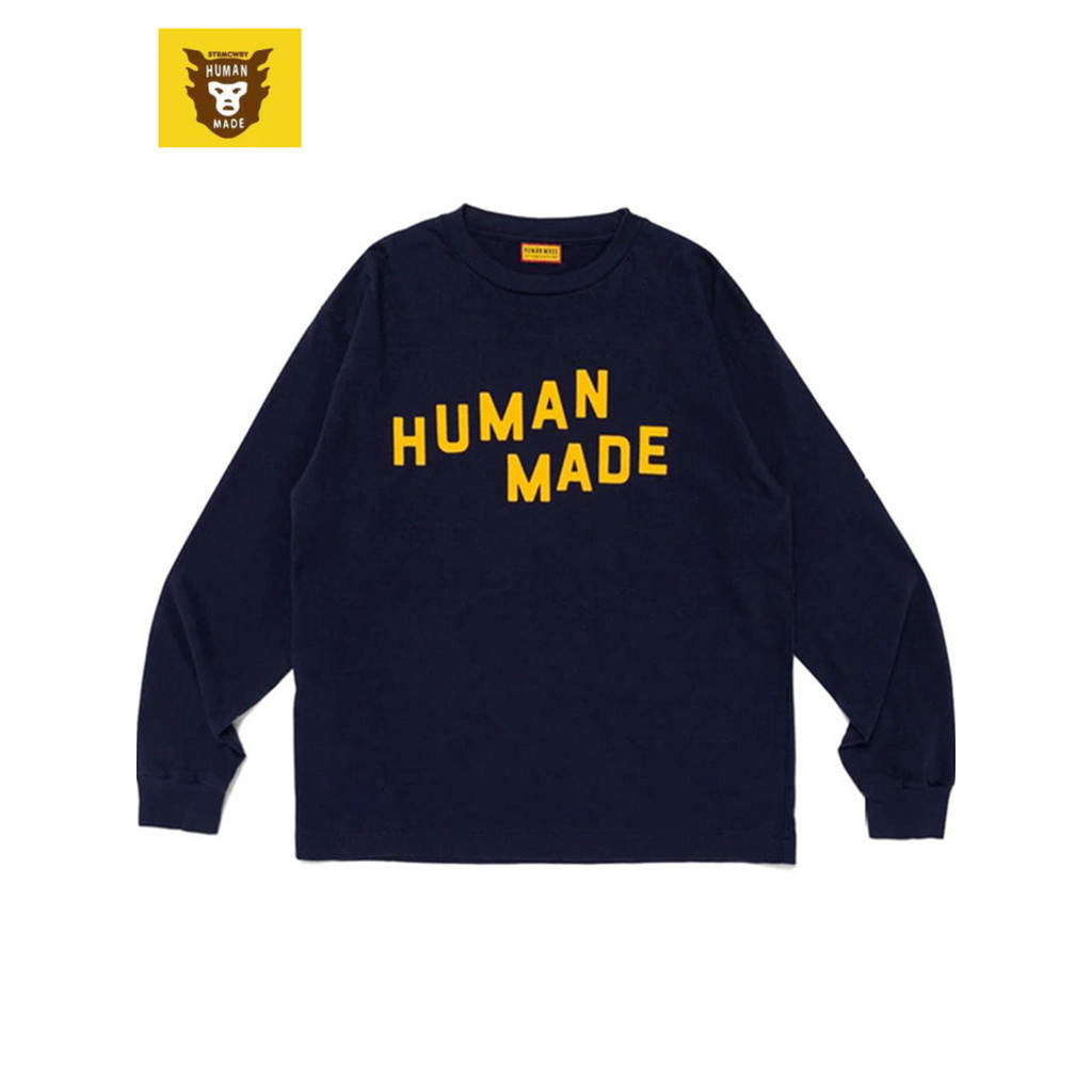 ขายร้อนคุณภาพสูง HUMAN MA โลโก้ตัวอักษรพิมพ์หลวมสบายๆแขนยาวเสื้อยืดผ้าฝ้าย 100% สําหรับผู้ชายและผู้ห
