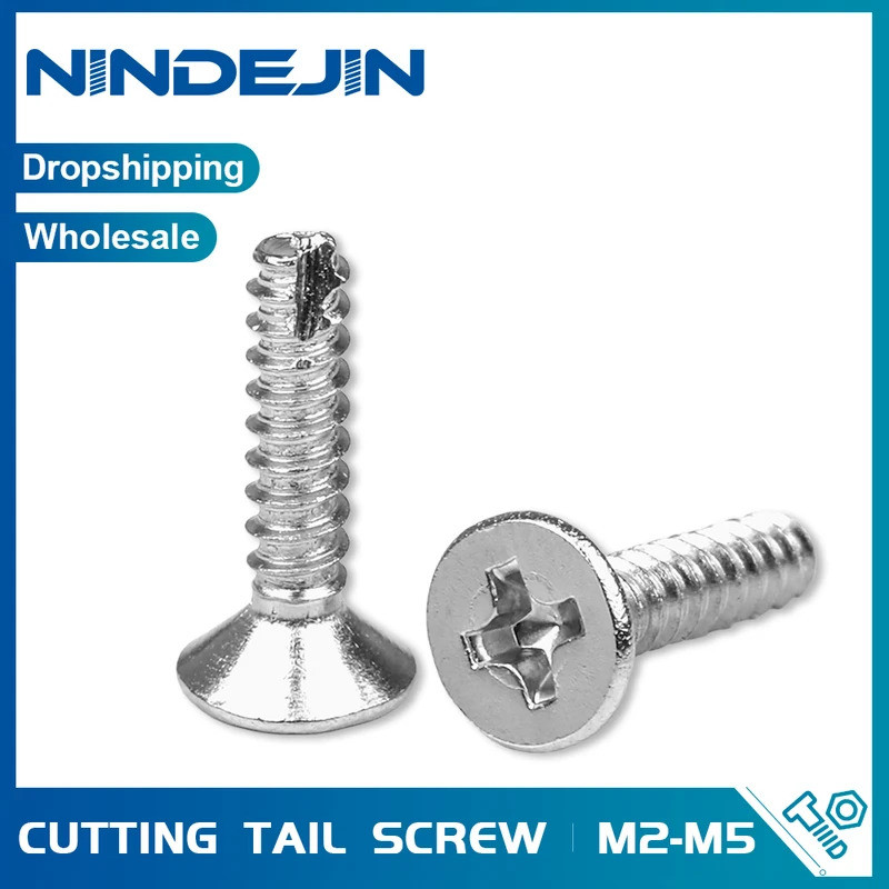 20-100pcs Cross Flat Head Cutting Tail Screw M2 M2.3 M2.6 M3 M4 M5 Stainless Steel Cut Tail Tapping 