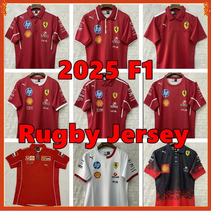 New F1 2025-2026 Team T-Shirt Ferrari red Polo Formula One ชุดแข่ง 1:1