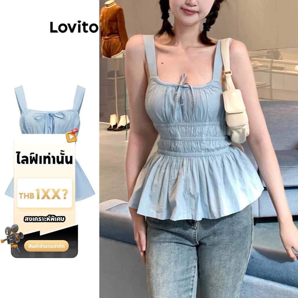 (LIVE STREAM SALE) Lovito เสื้อกล้าม แบบผูกเชือก น่ารัก สําหรับผู้หญิง LBA82071