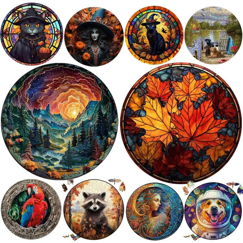 Animal Puzzle Wood Beautiful Scenery Animal Puzzle Cat Wooden Puzzle Medium Difficulty Wood Jigsaws 