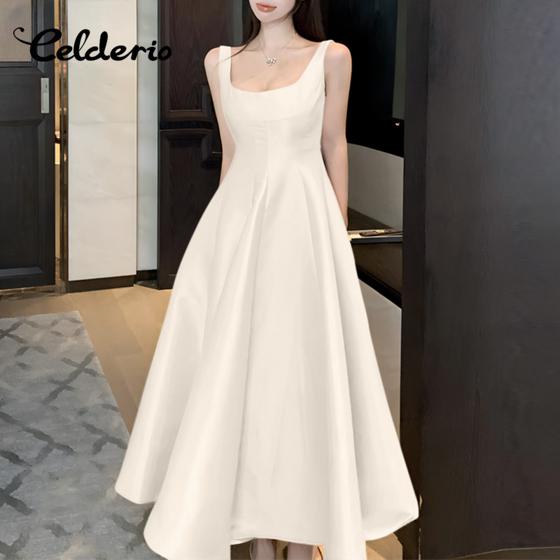 Celderio กระโปรงยีนส์ทรงเอสำหรับผู้หญิง สไตล์เกาหลี แบบซองยาว เหมาะสำหรับงานปาร์ตี้และพรมแดง