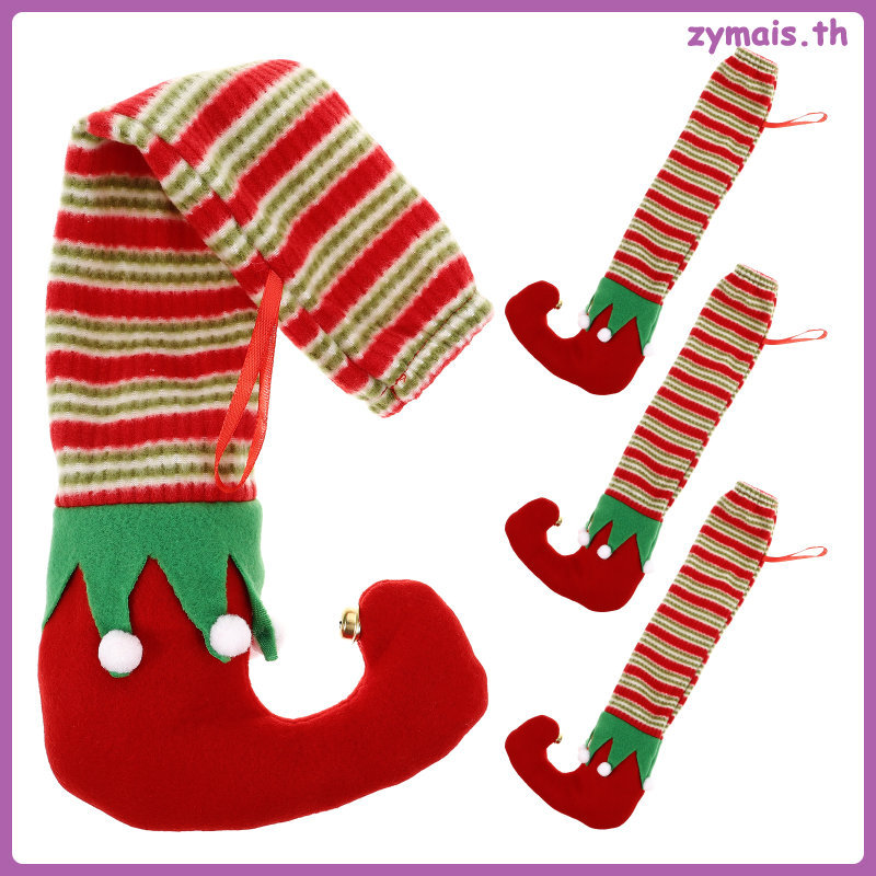 คริสต์มาสเก้าอี้ขาครอบคลุม 4 ชิ้นลายเก้าอี้ถุงน่อง Xmas ตารางถุงเท้าขาโต๊ะ Slipcovers คริสต์มาสเก้าอี้ตกแต่งสําหรับคริสต์มาสปีใหม่ตกแต่ง zymais