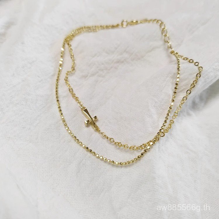 สร้อยข้อมือแฟชั่นผู้หญิงสไตล์ญี่ปุ่น-เกาหลี ลาย.Cross 925 ทองเหลืองเคลือบทองคำขาว SJ67