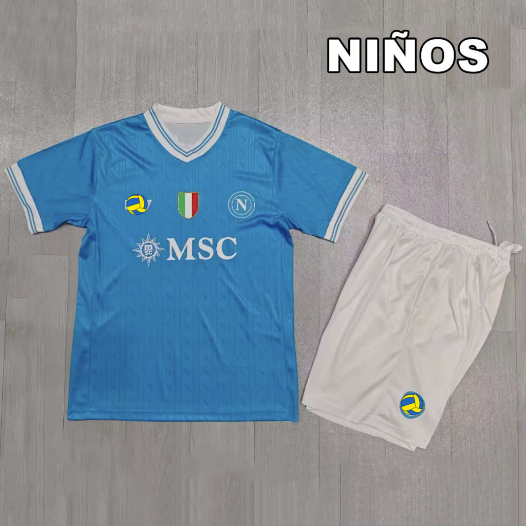 25/26 SSC Napoli Home Kids Football Jersey Set คุณภาพไทย