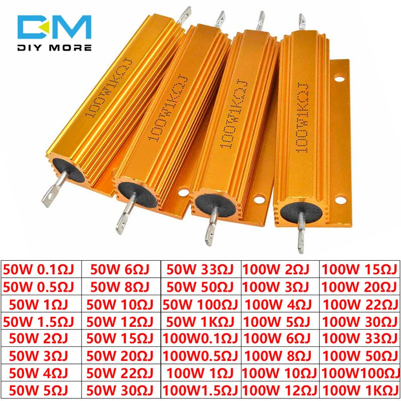 Diymore อลูมิเนียมโลหะกรณี Wirewound Resistor 50W 100W 0.01-100K 0.1R 0.5R 1R 2R 4R 6R 8R 10R 20R 1K